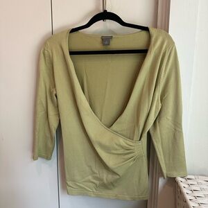 Ann Taylor Green Wrap Blouse 3/4 Sleeve